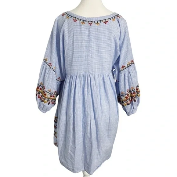 Zara Blue and White Striped Embroidered Shirt Dress with Pockets - Picture 2 of 13
